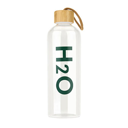 Bambu Kapaklı H2O Cam Matara - Şeffaf / Açık Kahverengi - 1 lt