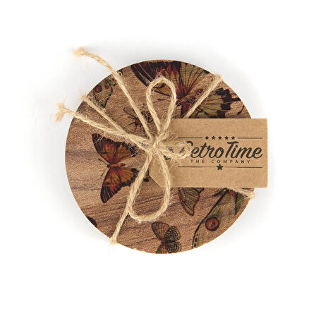 Time 6'lı Kelebek Bardak Altlığı - Kahverengi - 10 cm