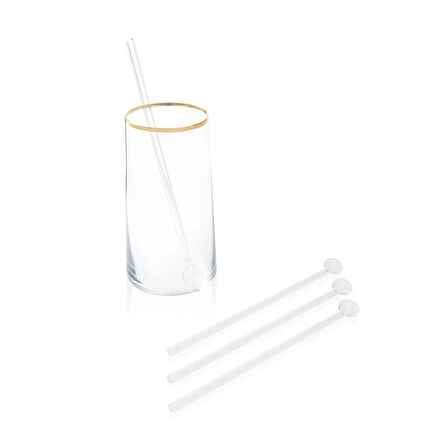 Time 4'lü Cam Latte Kaşığı - Şeffaf - 21 cm