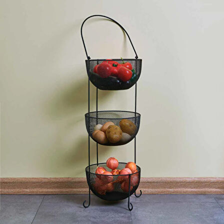 Design Aleyna 3 Katlı Metal Sebze ve Meyvelik - Siyah