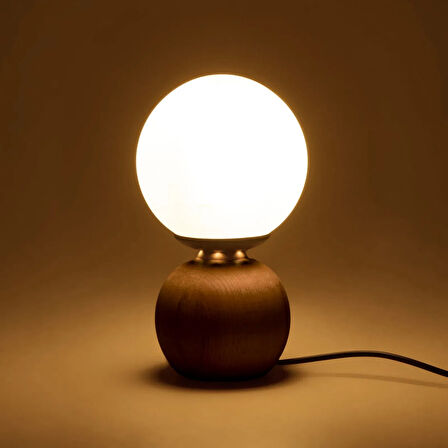 Lighting Opal Cam Top Abajur - Ceviz / Beyaz - 26x15x15 cm