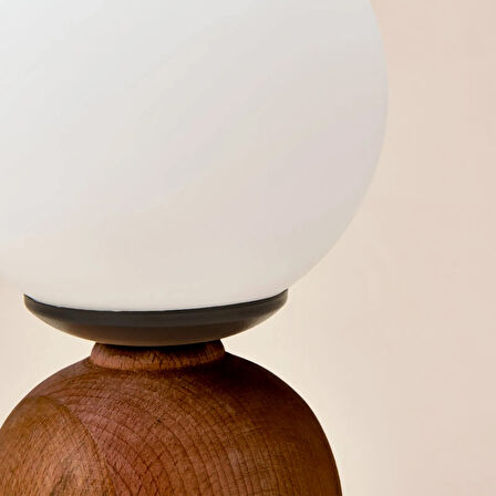 Lighting Opal Cam Top Abajur - Ceviz / Beyaz - 26x15x15 cm