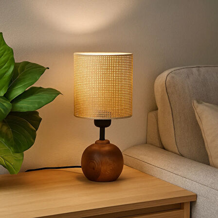 Lighting Simena Ahşap Abajur - Kahverengi / Ceviz - 36x15x15 cm