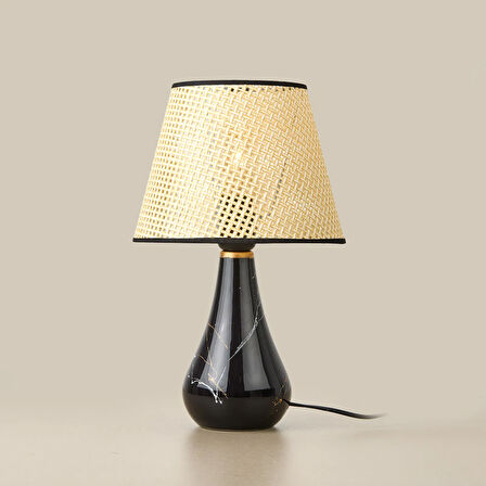 Luce Konik Seramik Abajur - Siyah / Krem - 37x20x20 cm