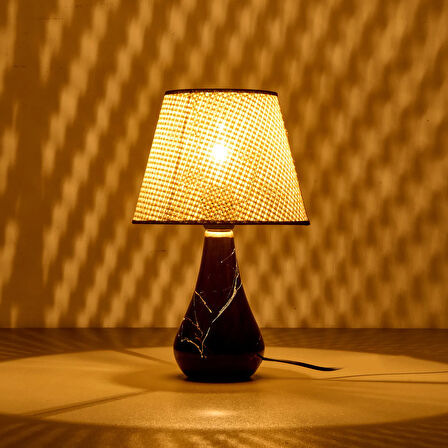 Luce Konik Seramik Abajur - Siyah / Krem - 37x20x20 cm