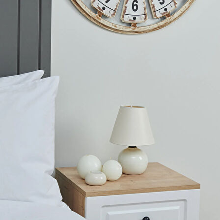 Luce 12'lik Top Abajur Küçük Seramik - Beyaz / Krem