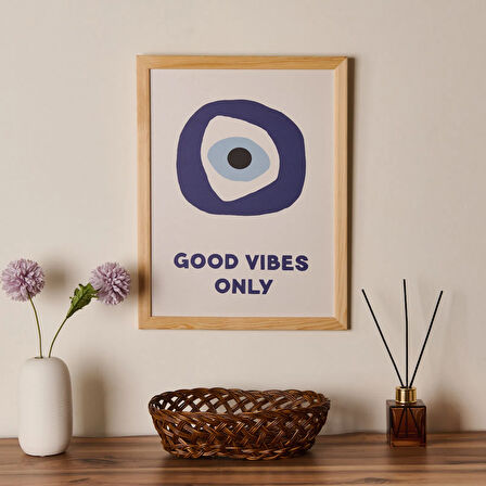 Deco Good Vibes Only Duvar Panosu - Mavi / Beyaz - 30x40 cm