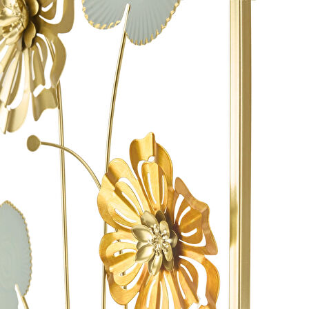 Deco Gerbera Metal Tablo - Altın / Gri - 40x60 cm