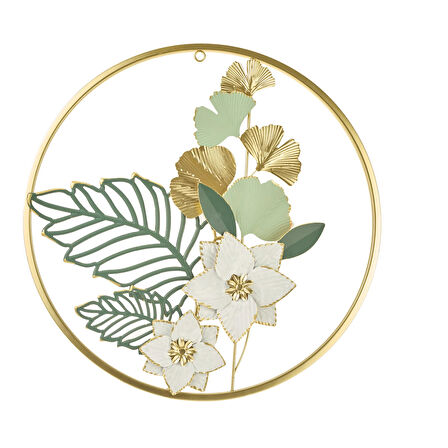 Deco Buket Metal Tablo - Altın / Yeşil - 45 cm