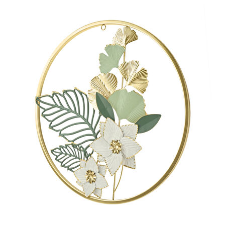 Deco Buket Metal Tablo - Altın / Yeşil - 45 cm