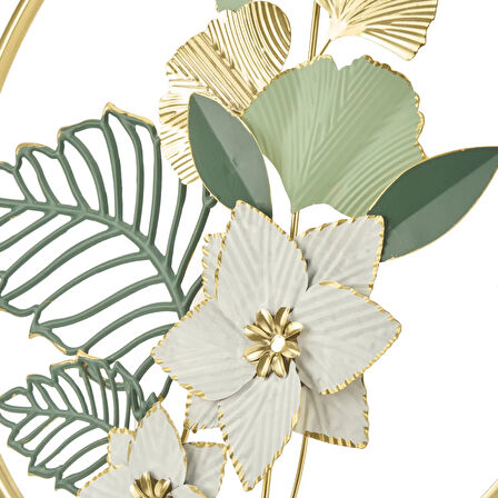 Deco Buket Metal Tablo - Altın / Yeşil - 45 cm
