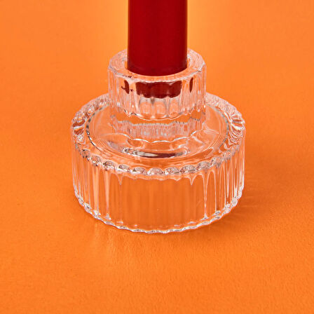 Cam Çizgili Mumluk - Şeffaf - 5x6 cm