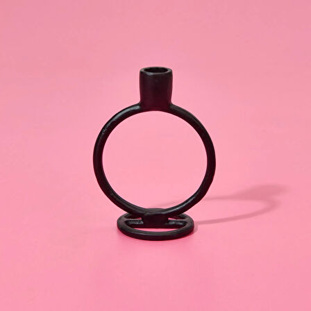 Circle Şamdan - Siyah - 11,5x7,5x15 cm