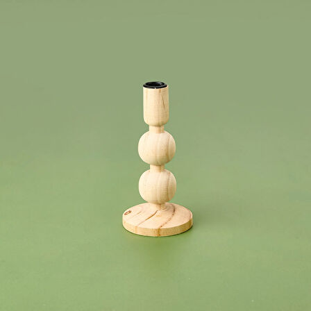 Konik Ahşap Şamdan - Krem - 9,5x9,5x17,5 cm