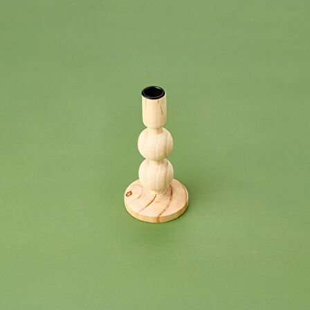 Konik Ahşap Şamdan - Krem - 9,5x9,5x17,5 cm