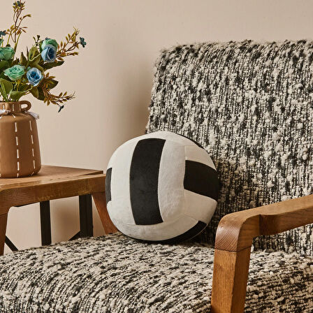 Soft Voleybol Topu Figürlü Yastık - Siyah / Beyaz - 20 cm