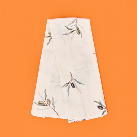 Soft Müslin Zeytin Desenli Kurulama Bezi - Beyaz - 40x60 cm