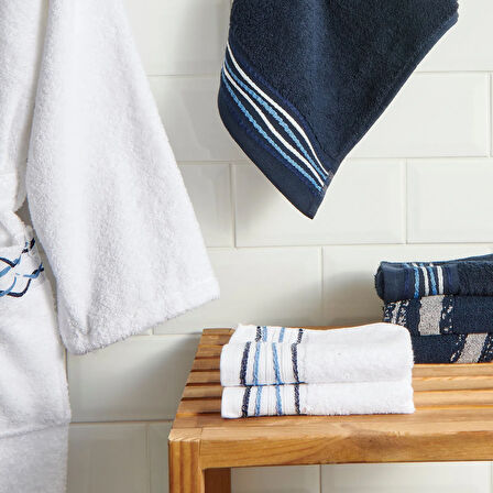 Soft Digital Blue Jakarlı El Havlusu - Beyaz - 30x50 cm