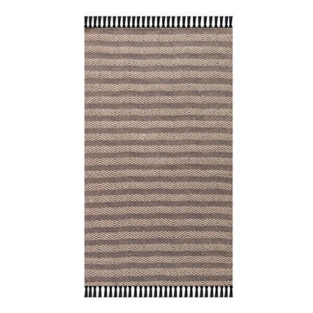 Home Jacq Zigzag Pamuk ve Jüt Halı - Kahverengi / Siyah - 80x150 cm