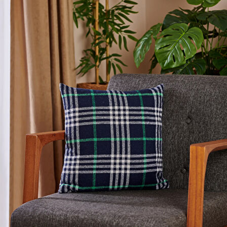 Ekose Desenli Kırlent - Lacivert - 40x40 cm