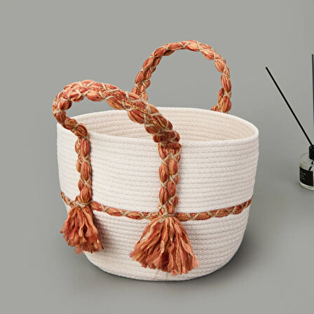 Living Urban Delight Dekoratif Sepet - Krem / Turuncu - 25x21 cm