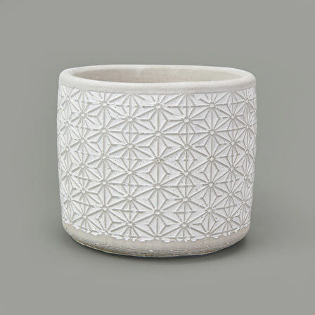 Yıldız Desenli Beton Saksı - Beyaz - 14x12,5 cm