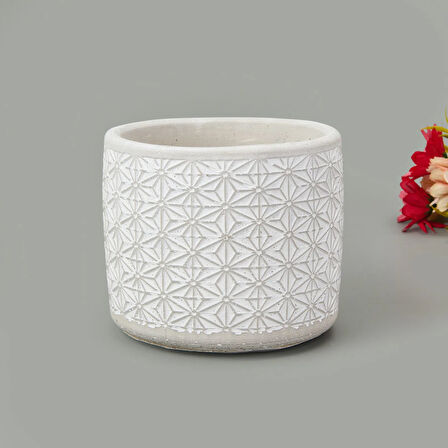 Yıldız Desenli Beton Saksı - Beyaz - 14x12,5 cm