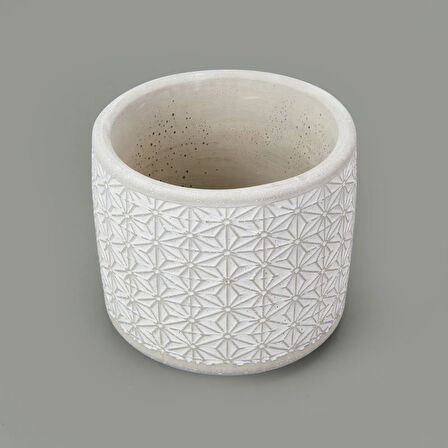 Yıldız Desenli Beton Saksı - Beyaz - 14x12,5 cm