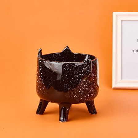 Ayaklı Seramik Saksı - Siyah - 14x14x15,5 cm