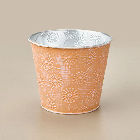 Çinko Çiçek Desenli Saksı - Asorti - 13x11 cm
