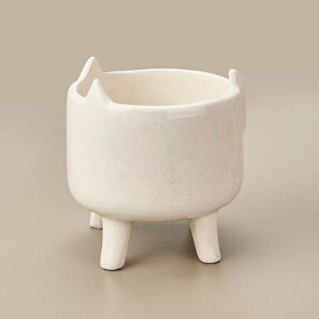Ayaklı Seramik Saksı - Beyaz - 14x14x15,5 cm