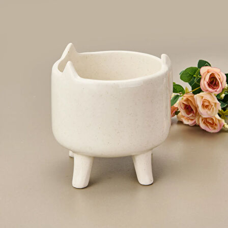 Ayaklı Seramik Saksı - Beyaz - 14x14x15,5 cm