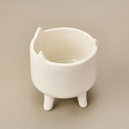 Ayaklı Seramik Saksı - Beyaz - 14x14x15,5 cm