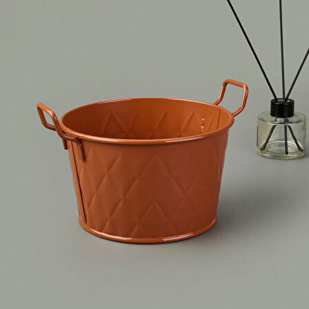 Mia Prizma Terracota Kulplu Galvaniz Saksı - Kiremit - 11x18x18 cm