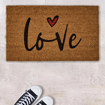 Home Kalpli Love Kapı Önü Paspası - Bej - 35x60 cm