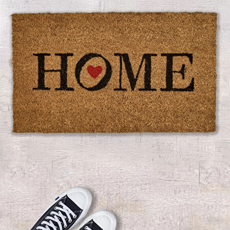 Home Kırmızı Kalp Kapı Önü Paspası - Bej - 35x60 cm