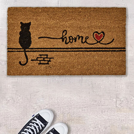 Home Duvardaki Kedi Kapı Önü Paspası - Bej - 35x60 cm