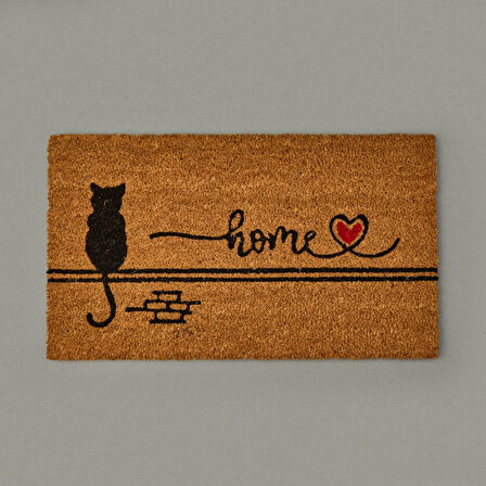 Home Duvardaki Kedi Kapı Önü Paspası - Bej - 35x60 cm