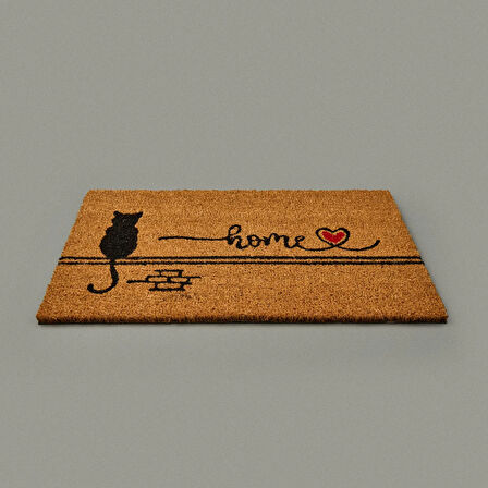 Home Duvardaki Kedi Kapı Önü Paspası - Bej - 35x60 cm