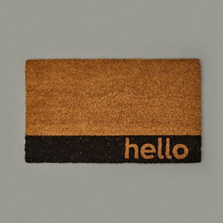 Home Bordürlü Hello Kapı Önü Paspası - Bej - 35x60 cm