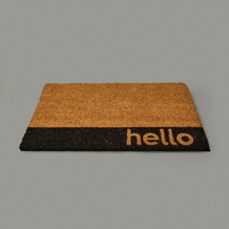 Home Bordürlü Hello Kapı Önü Paspası - Bej - 35x60 cm
