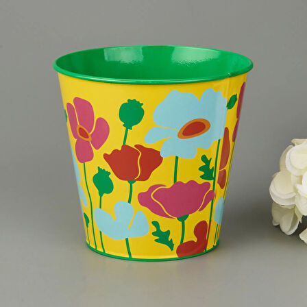 Çiçek Baskılı Saksı - Asorti - 15 cm