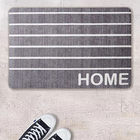 Home Çizgili Kapı Önü Paspası - Gri / Beyaz - 40x60 cm