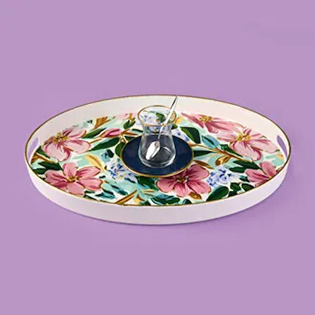 Kitchen Flowely Oval Tepsi - Renkli - 42 cm
