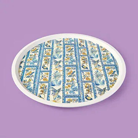 Kitchen Blue Toya Yuvarlak Tepsi - Renkli - 36x36 cm