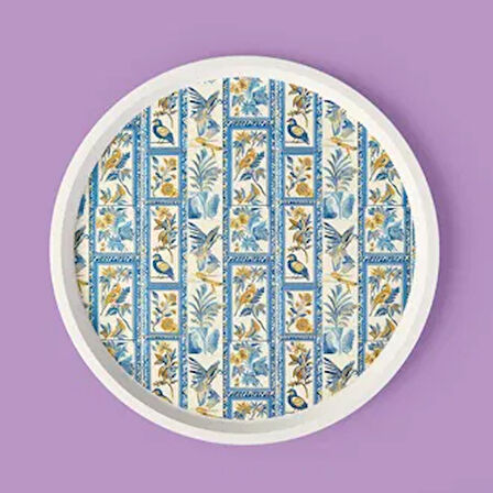 Kitchen Blue Toya Yuvarlak Tepsi - Renkli - 36x36 cm