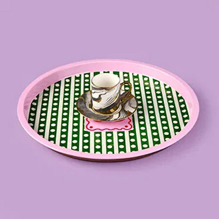 Cherry Desenli Yuvarlak Tepsi - Renkli - 35x35 cm