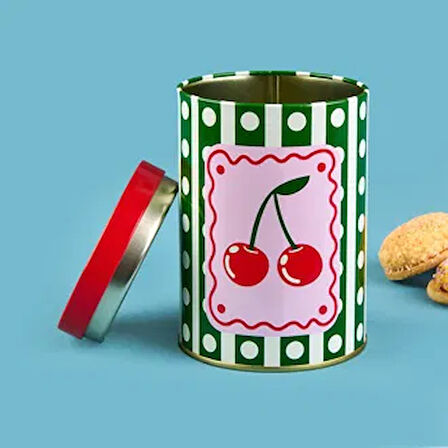 Cherry Yuvarlak Tekli Metal Kutu - Renkli - 900 ml