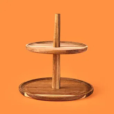 Houseware 2 Katlı Akasya Sunumluk - Kahverengi - 23 cm