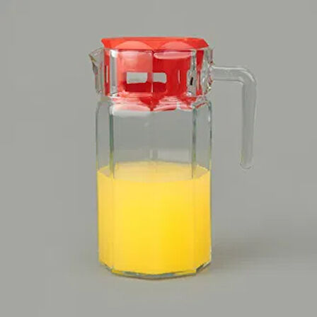 Köşem Sürahi - Şeffaf / Kırmızı - 1,25 lt